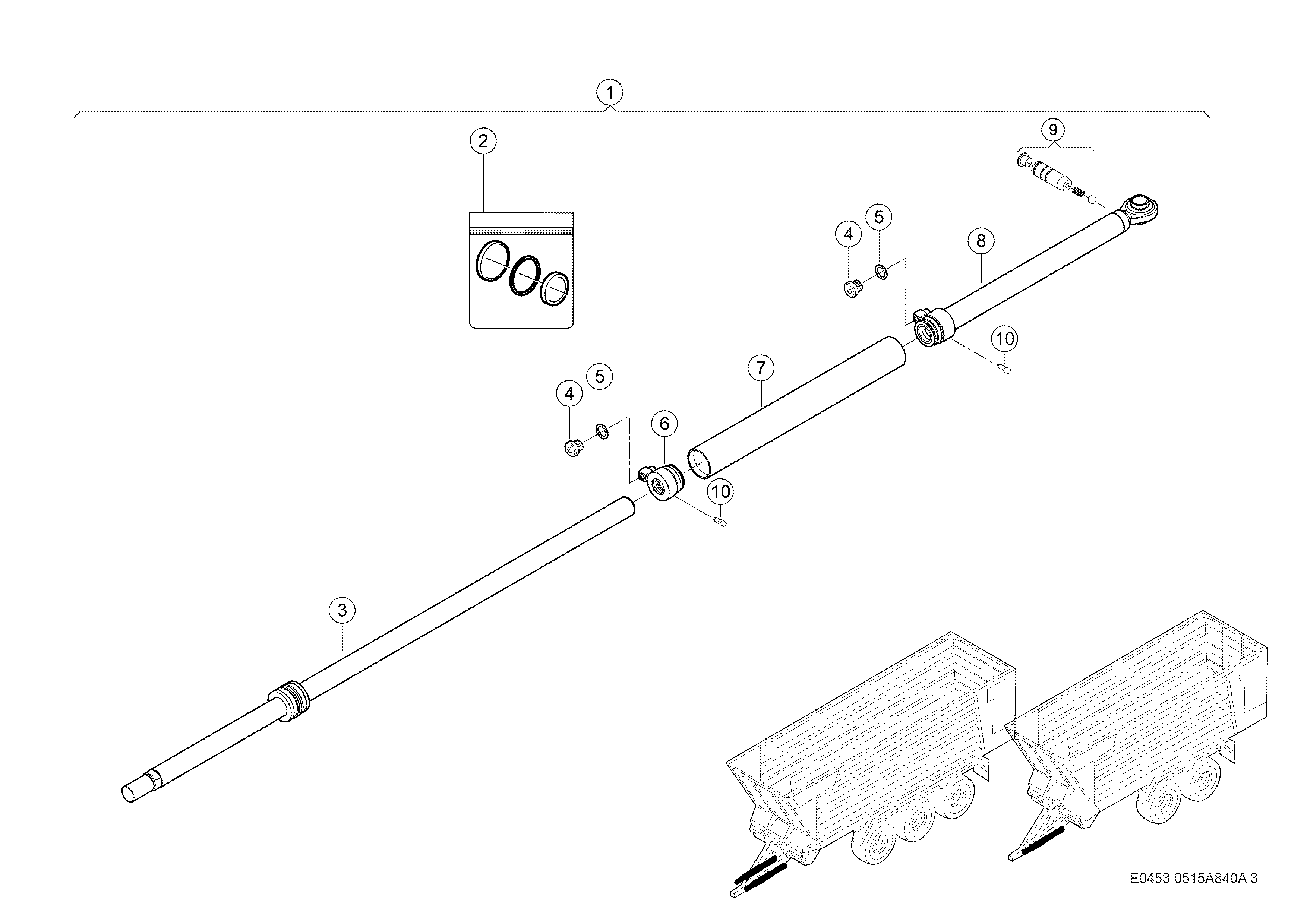 E0453 019 cae252 840 STEERING HYDRAULIC CYLINDER d3